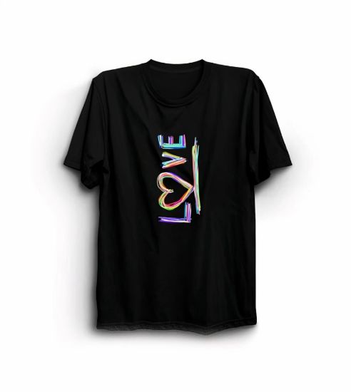 Sevgililer Günü İçin Özel Tasarım Love Baskılı T-shirt - Siyah resmi